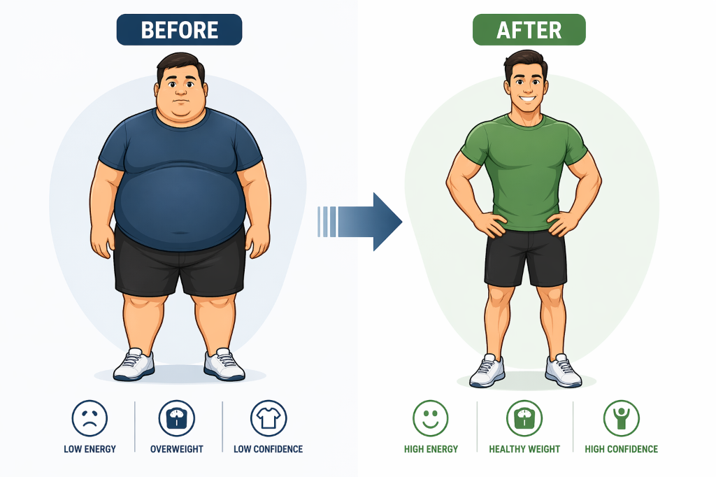 Before and after weight loss transformation